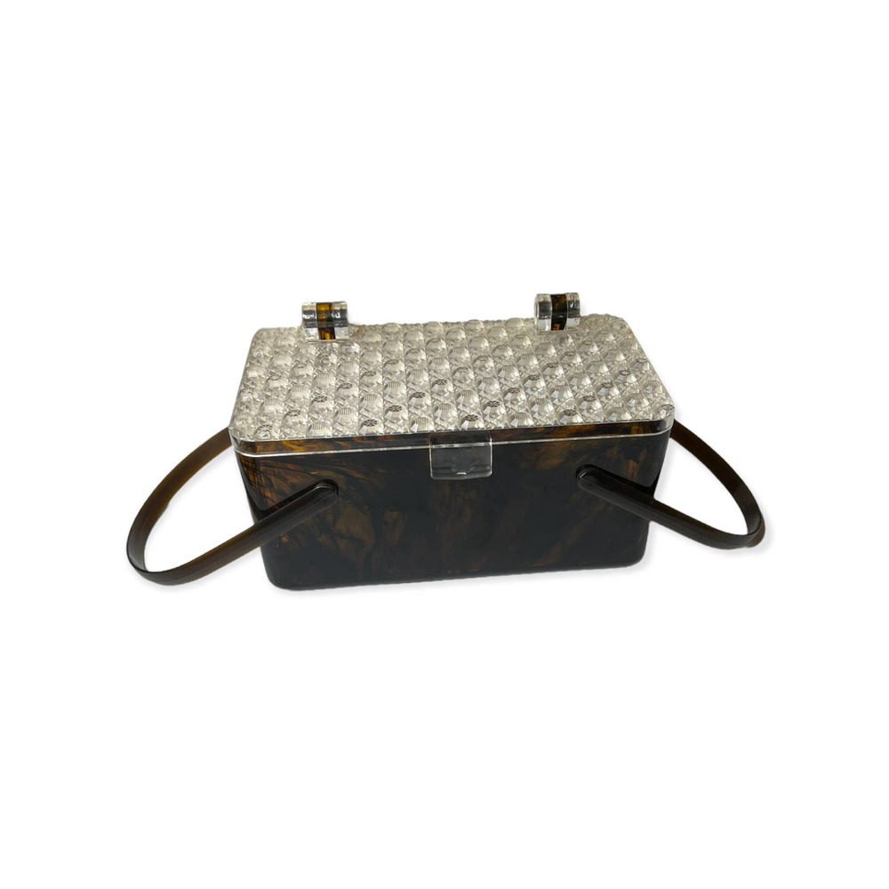 1960s Vintage Lucite Handbag, Brown Marbled Purse
